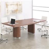 Milano Series 8ft Boat Shaped Conference Table with Half-Cylinder Bases (Spice Walnut)